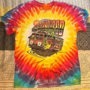 Grateful Dead Red and Tye Dye Vintage Short Sleeve Tee Shirt